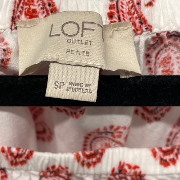 Loft Red White Paisley Blouse Top Off Shoulder Americana Short Sleeve SP - Picture 6 of 7